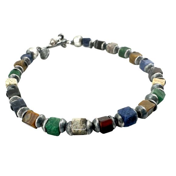 Silpada 925 Sterling Silver Semi Precious Gemstone Cube Retired 6.75" Bracelet - Picture 1 of 7